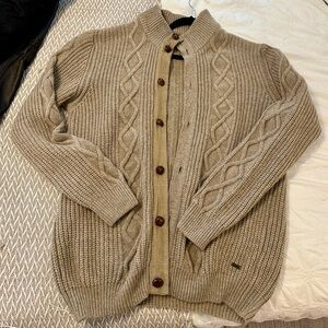 Barbour Tan Cable Knit Wool Cardigan